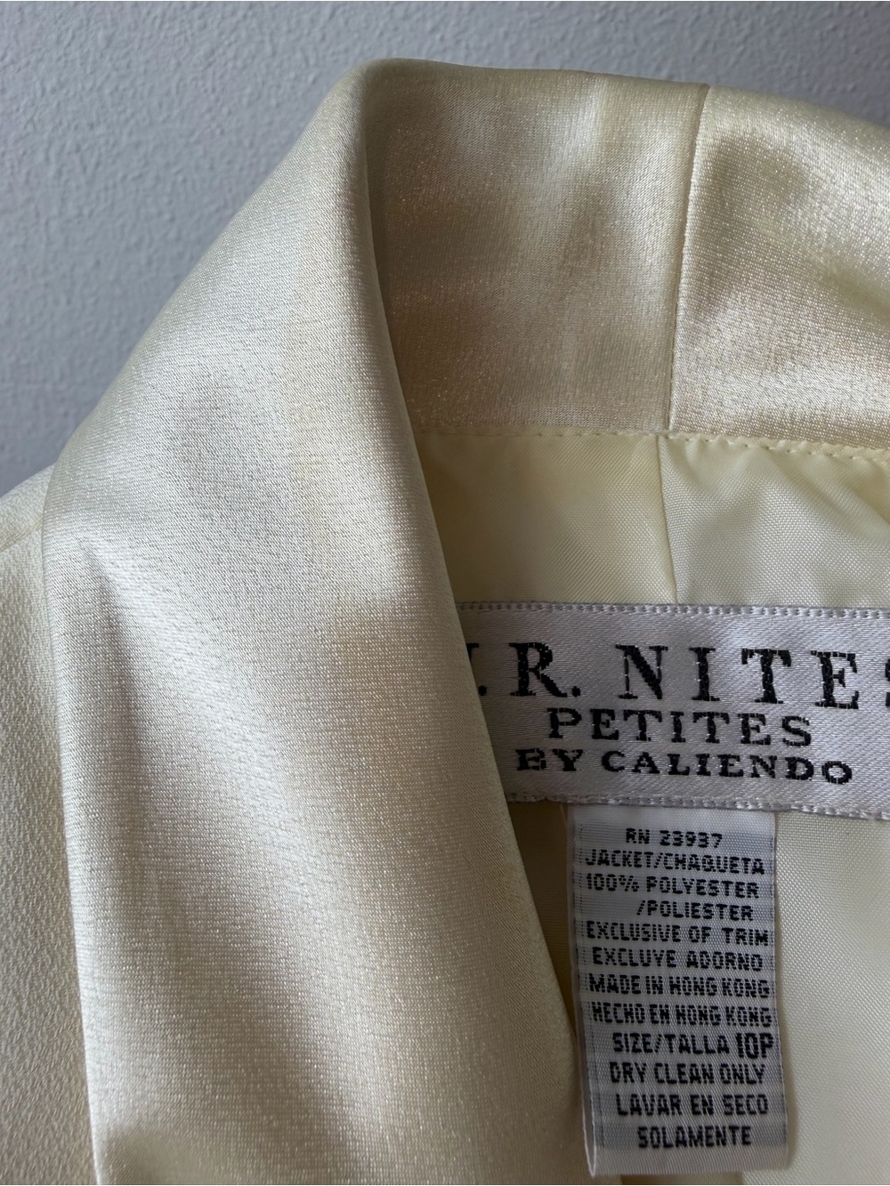 Vintage Ivory Satin Tuxedo Blazer Beaded Illusion Top Sheer Sleeve 10P - Picture 8 of 10